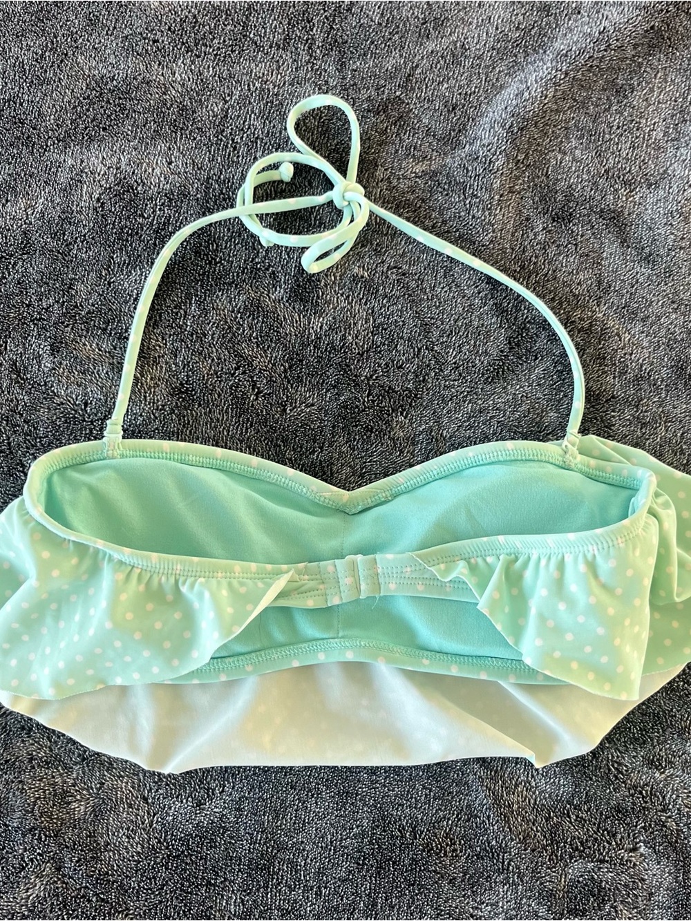 Mint Green Polka Dot Ruffle Halter Bikini Top - Picture 2 of 3